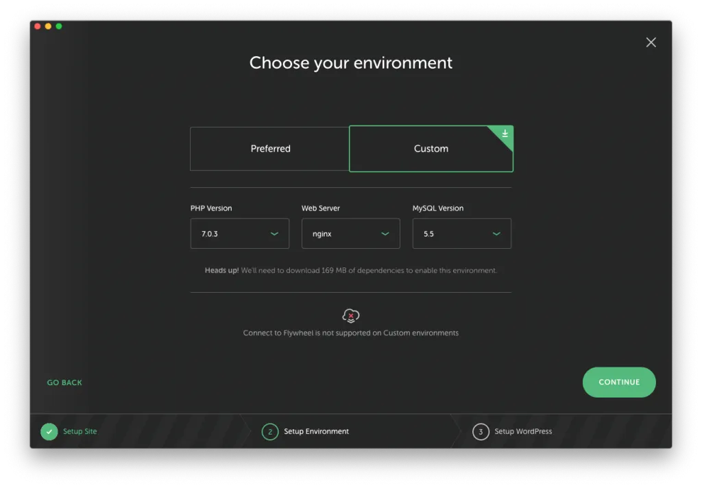 Flywheel - Criar Site WordPress - ecrã 2
