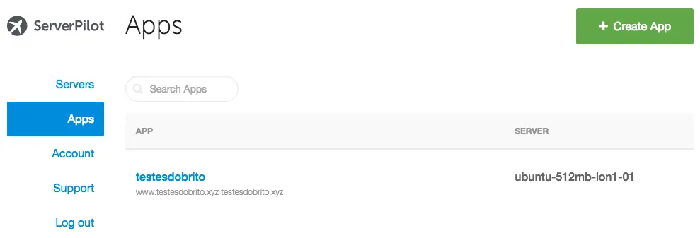 Dados da app no ServerPilot
