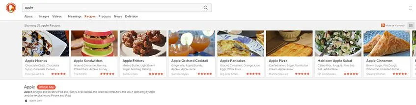 Receitas com o termo "Apple" no DuckDuckGo