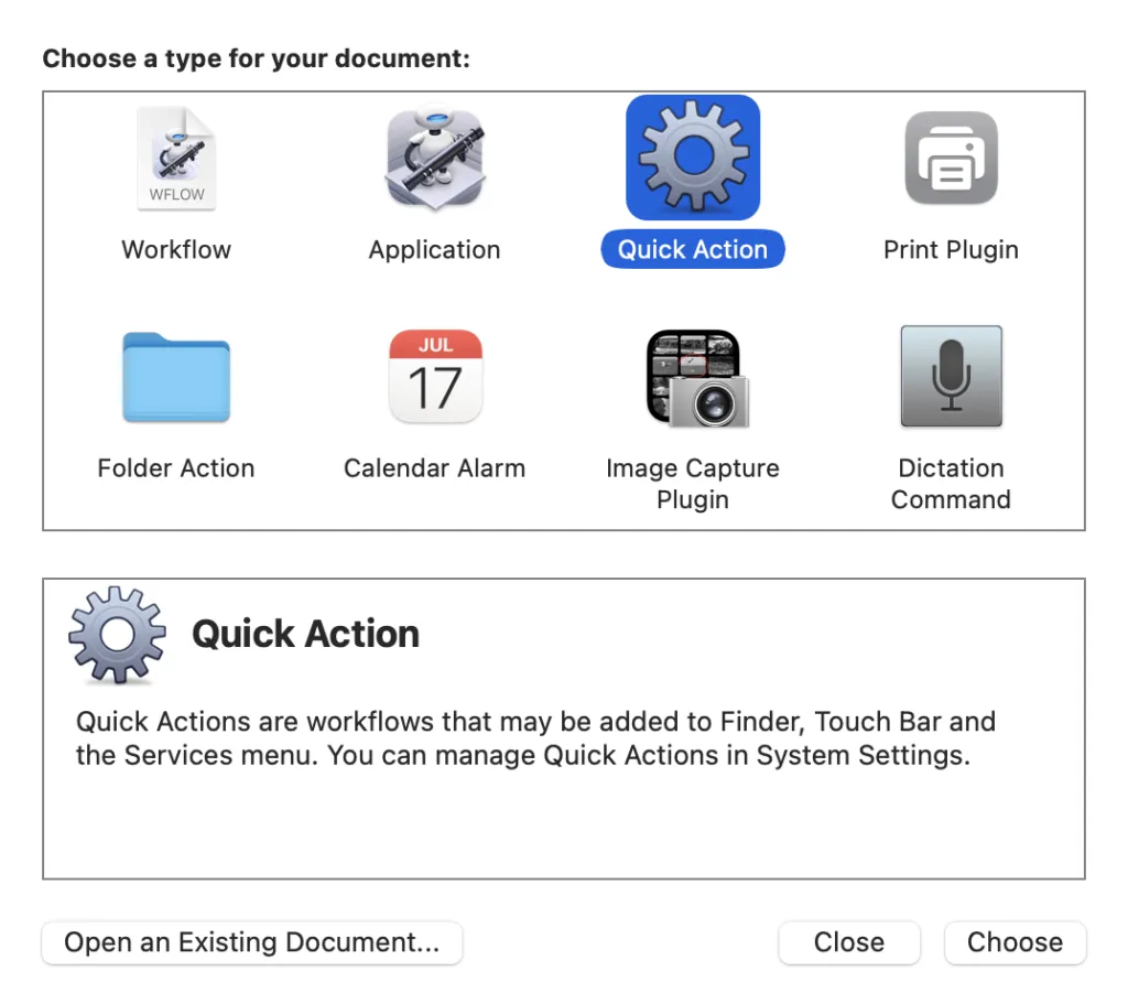 automator new quick action