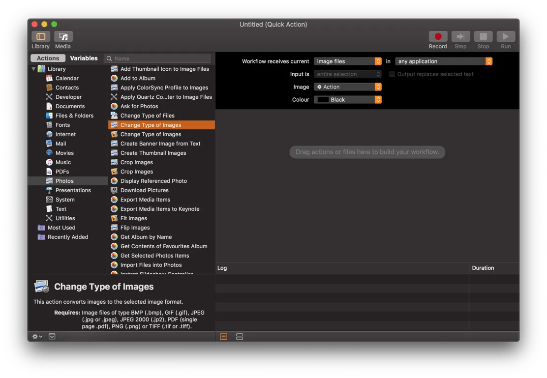 automator photos change type