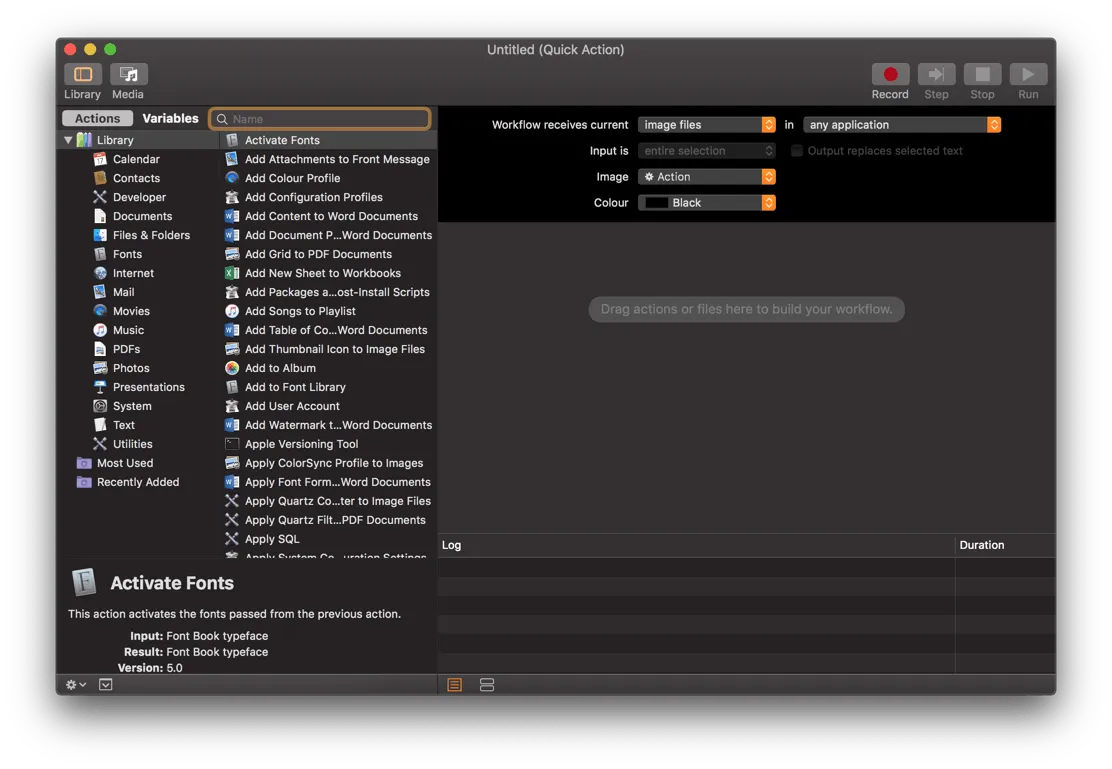 Automator - Workflow receives current