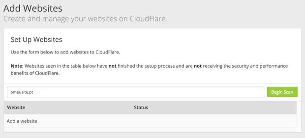 Cloudflare - Add a Website