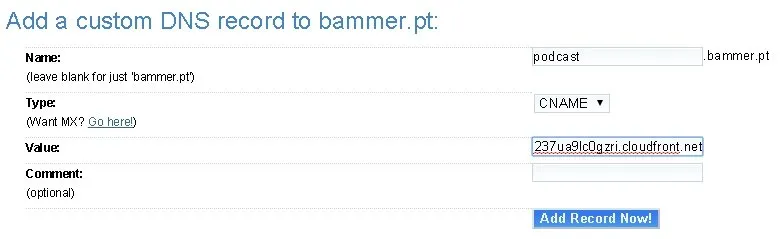 Configurando o CNAME na Dreamhost