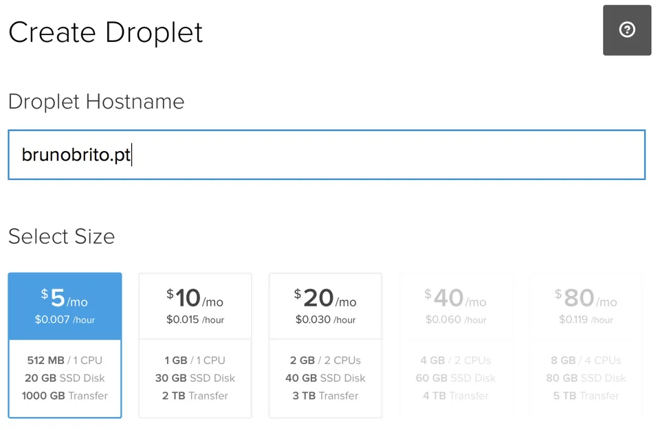 Criar um droplet no Digital Ocean