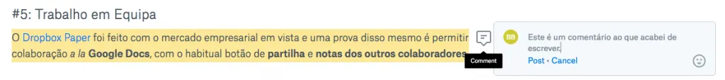 Dropbox Paper - Comentar
