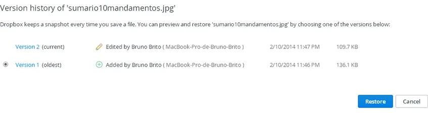 Dropbox "Older Versions