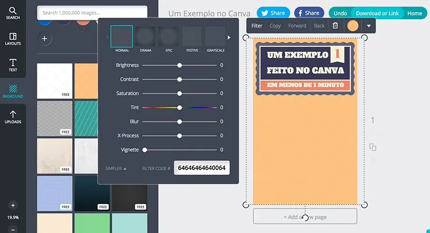 Adicionando um fundo no Canva