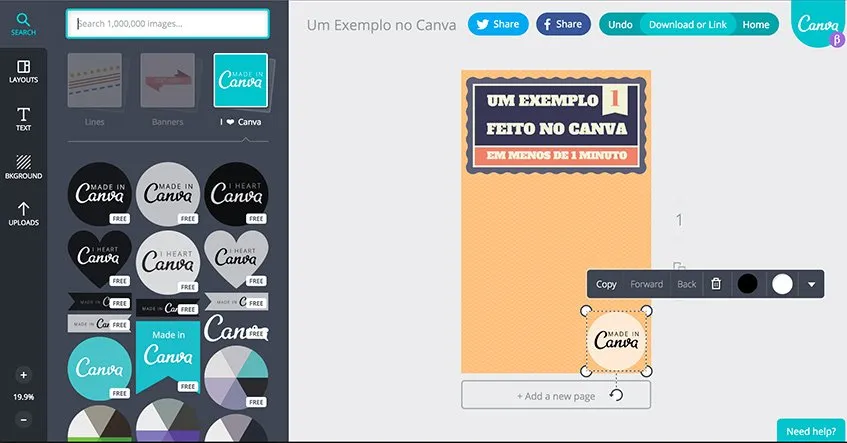 Acrescentando watermark Canva