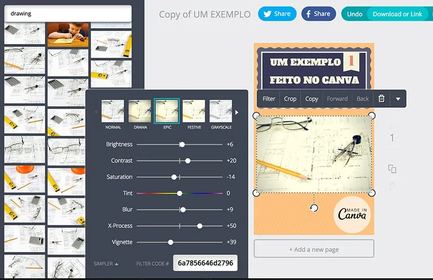 Utilizando os filtros do Canva