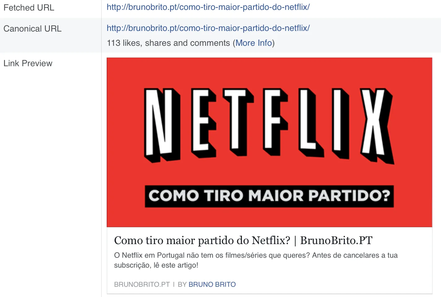 Facebook Debugger em ação