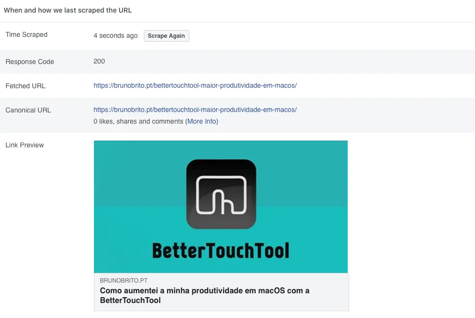Facebook Sharing Debugger - Scrape Again