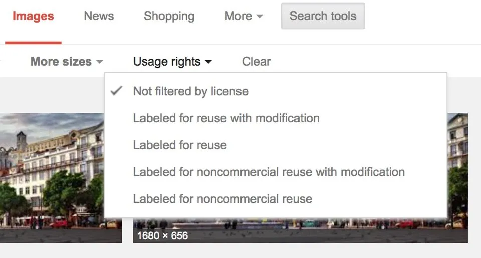 Google Images filter by Rights