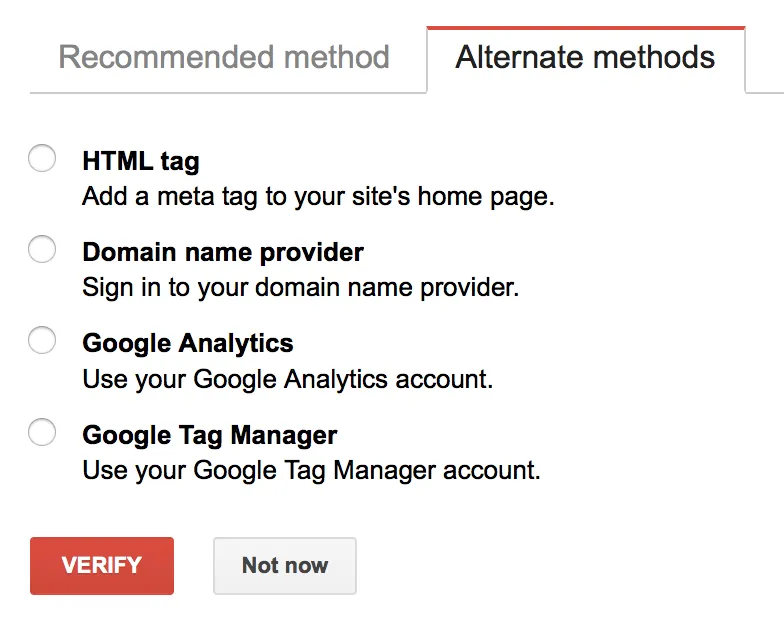 Métodos de Verificação Google Search Console