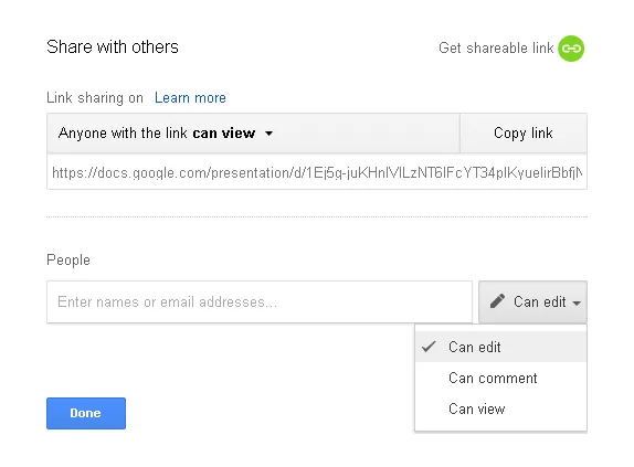 As opções de colaboração do Google Docs