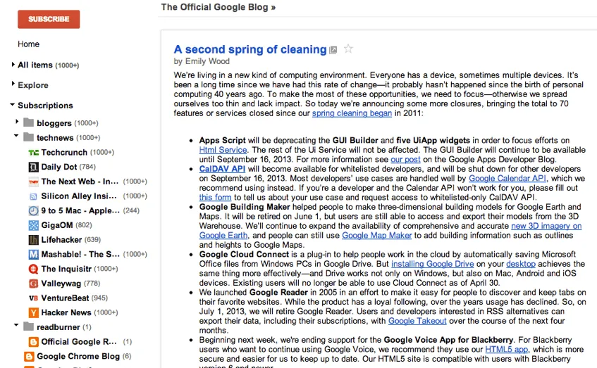 O antigo Google Reader