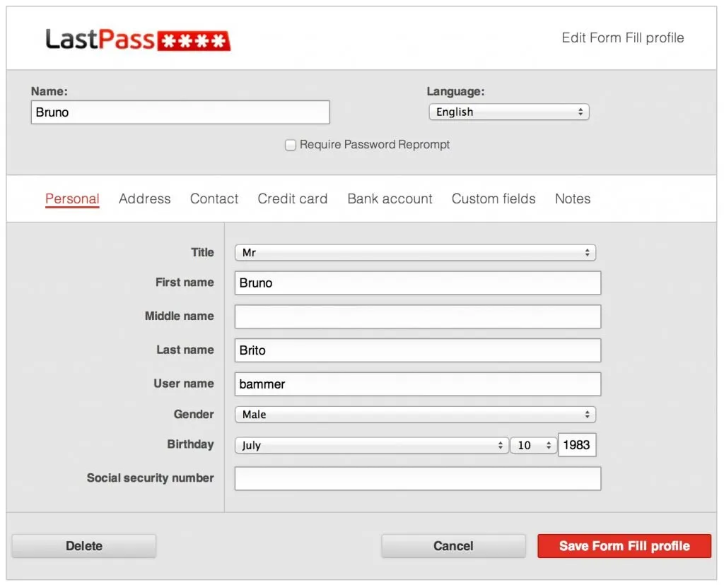 LastPass a guardar informação para formulários