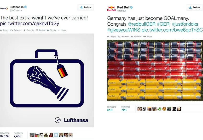 Tweets da Lufthansa e da Red Bull no Mundial 2014