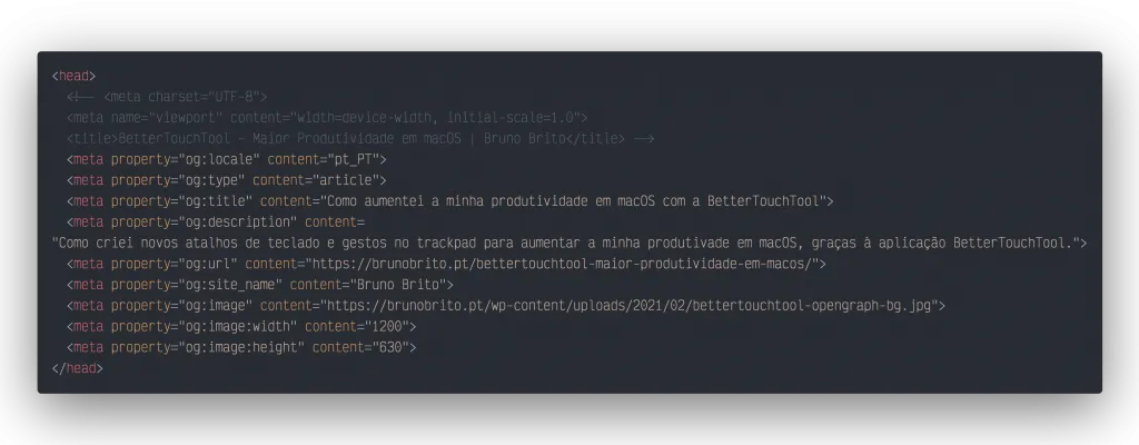 Exemplo de código Open Graph
