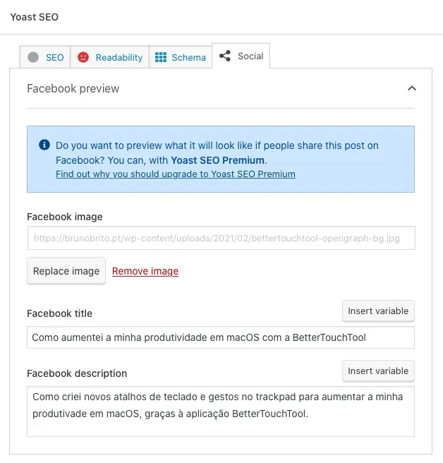 Yoast SEO - Social tab