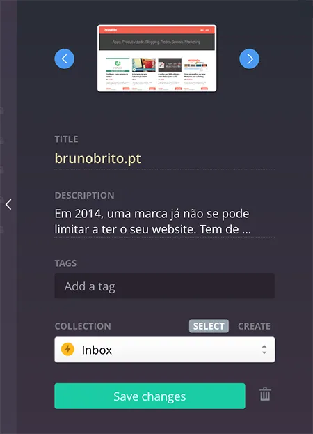 Adicionar um site no Raindrop.io