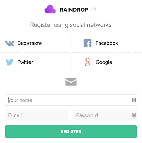 Raindrop.io e o registo