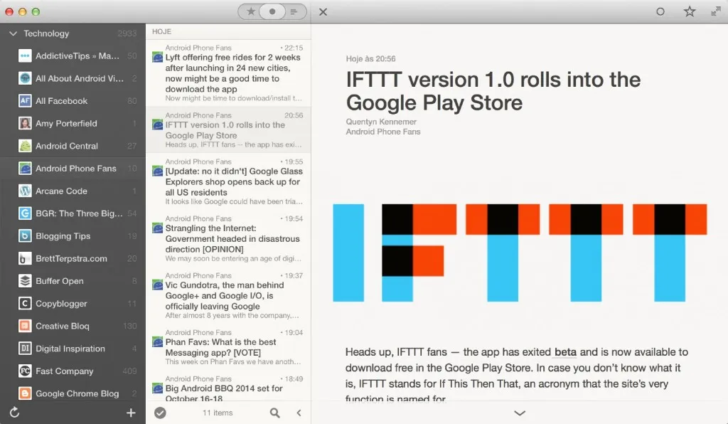 Reeder na nova versão beta para Mac