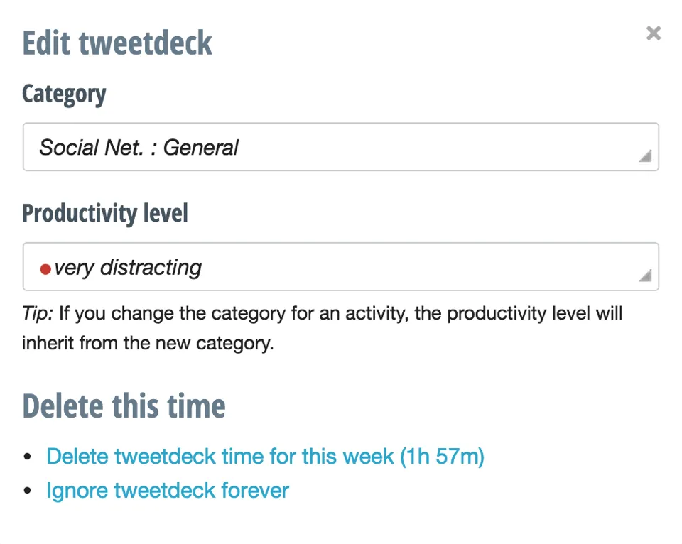 RescueTime - edit activity