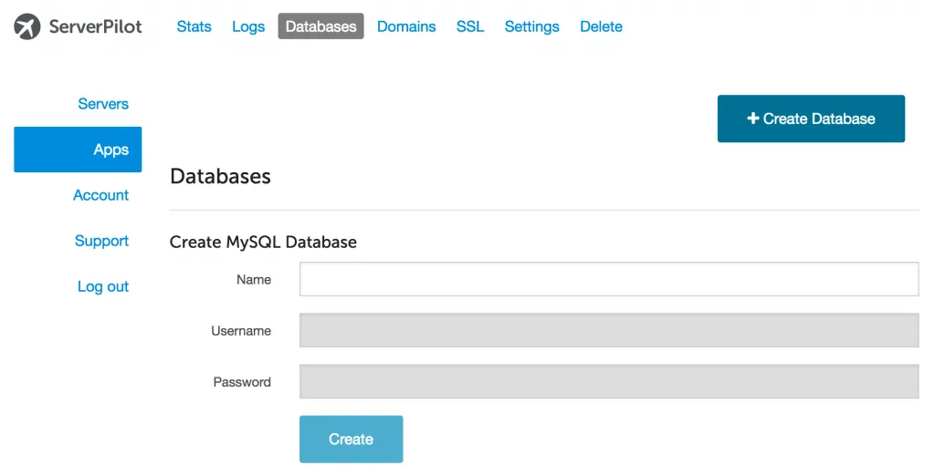 Adicionar base de dados no ServerPilot