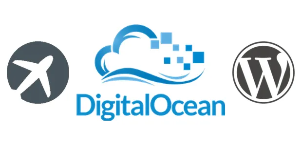 Logotipos ServerPilot, DigitalOcean e Wordpress
