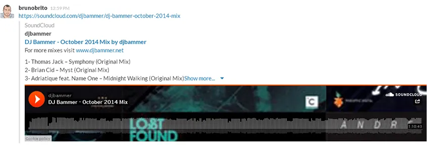 Embed de um link do SoundCloud no Slack