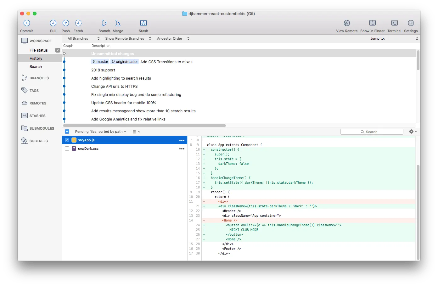O Sourcetree em ação