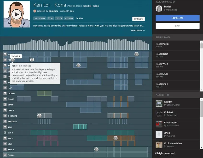 Um projeto no DNA Player do Splice