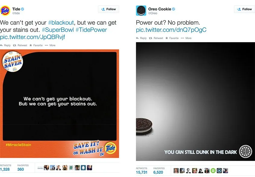 Tweets da Tide e da Oreo em pleno Superbowl 2013