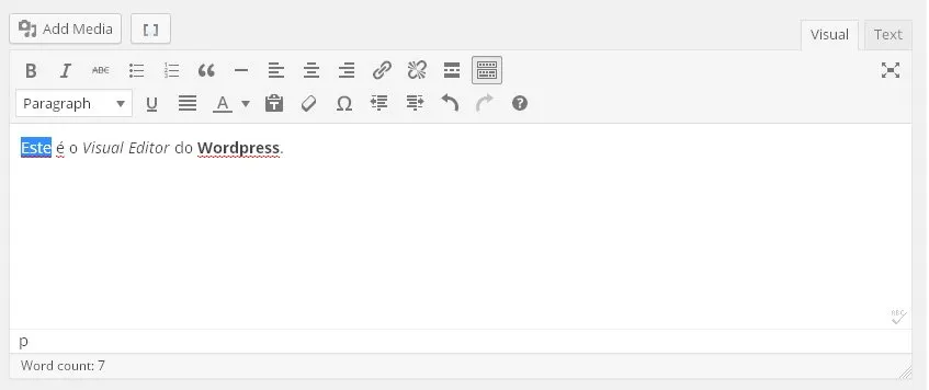 O editor visual do Wordpress
