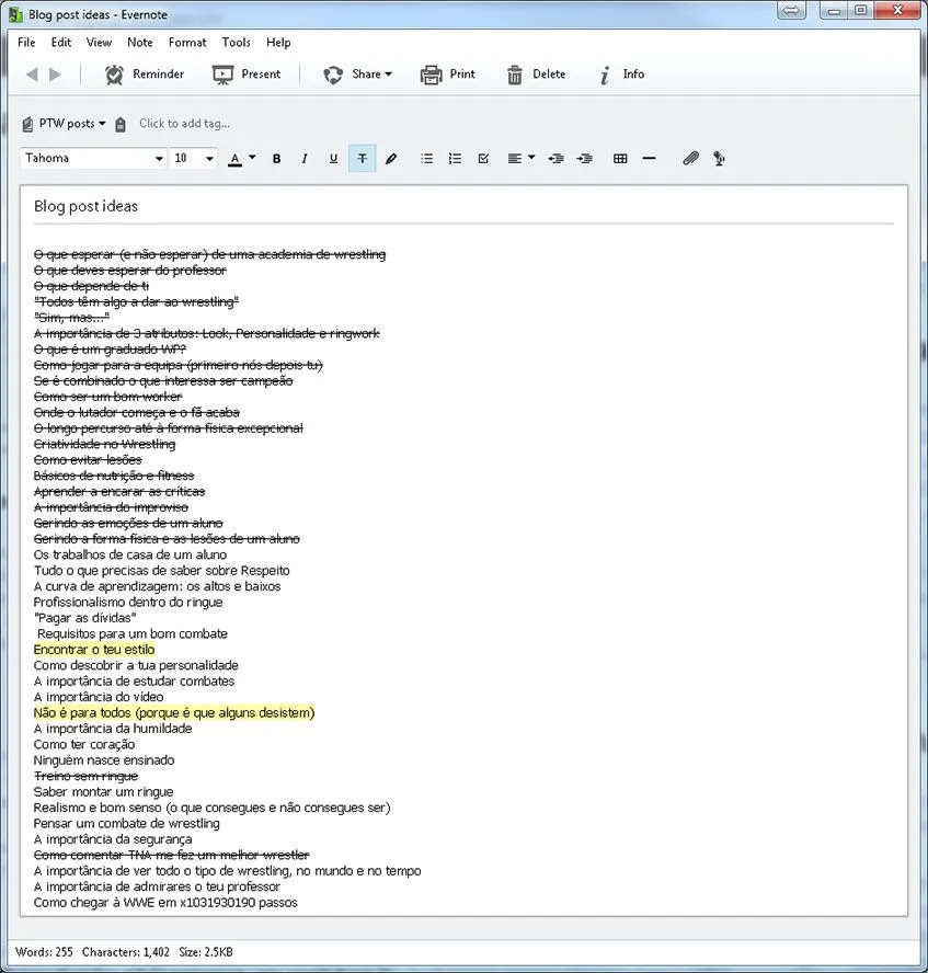 Algumas ideias para artigos no Evernote